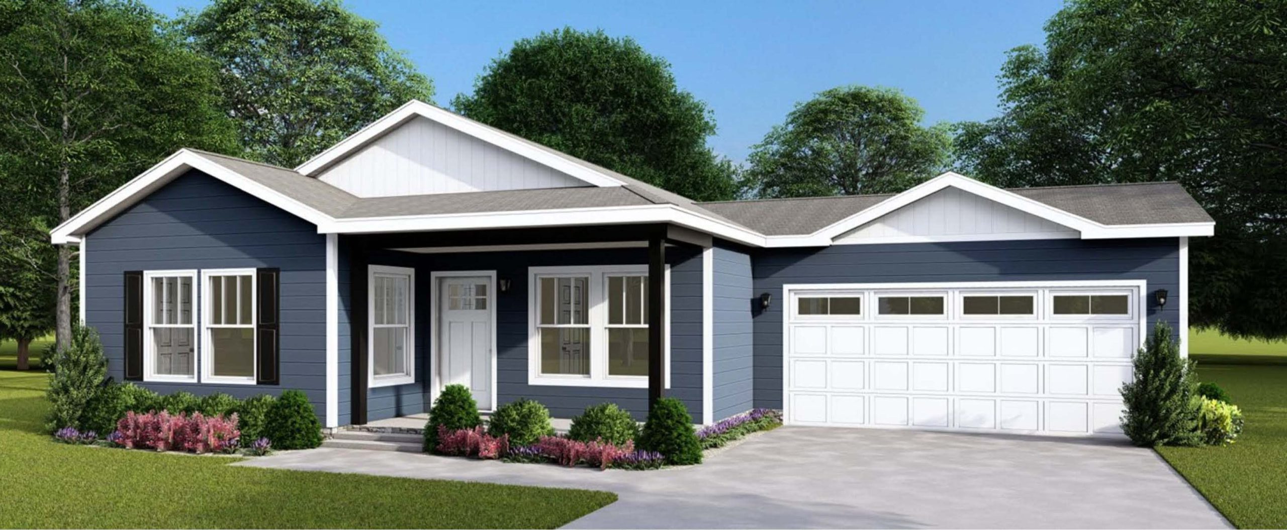 Front view of a blue house