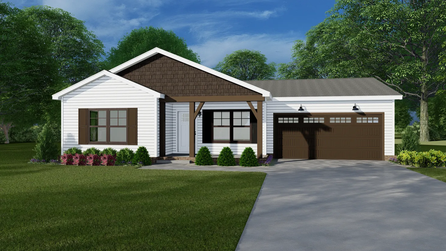 White house with brown accents