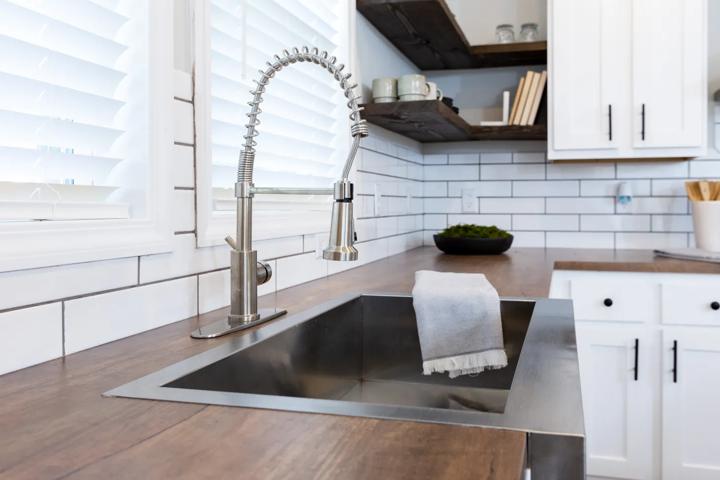 Close-up view of farmhouse sink